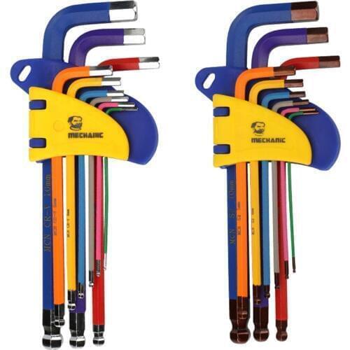 MECHANIC 9PCS Long/Short Arm Ball Point Hex Key Set High Chrome Vanadium Steel Repair Tools Powerful Type