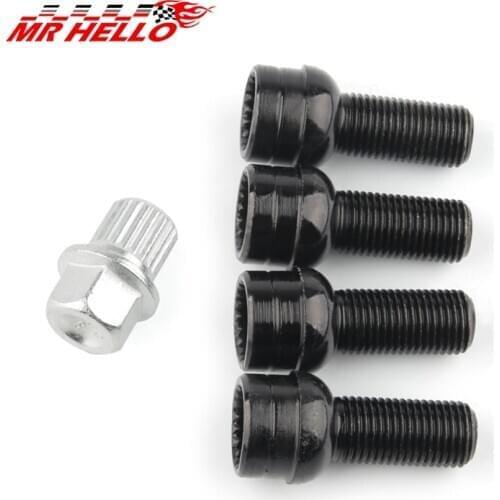 New M14x1.5 8D0601139F Wheels Bolt Key & Lock Lug Nut Set For VW/Golf/Jetta/Beetle/Passat/Audi Black
