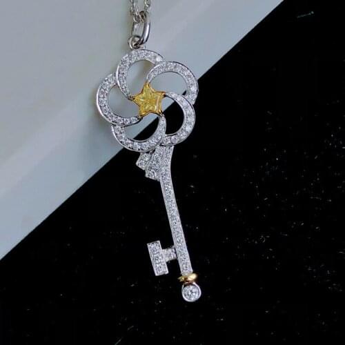 New Trend S925 Key Pendant Necklace Hollow Flower Exaggeration Fine Jewelry For Women Wedding Engagement Valentines Day Gifts