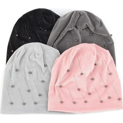 Charm Wood Adult Women Beanie Hat Meteor Cap Pullover Hats Skullies ​Caps For Lady Soft Warm Casual Baggy Pearl Accessories
