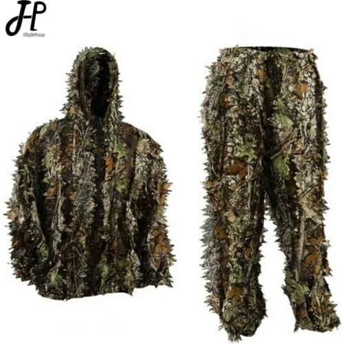 Hunting Clothes 3D Maple Leaf Bionic Ghillie Suit Jungle CS Training Sniper Birdwatching Camouflage Clothing Pants Hooded Jacket
