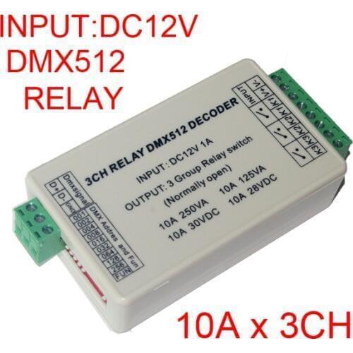 Wholesale 1pcs DC12V 3CH Relays DMX512 3P led Decoder dimmer,10A*3 channel RGB led controller for led lamp led strip lights