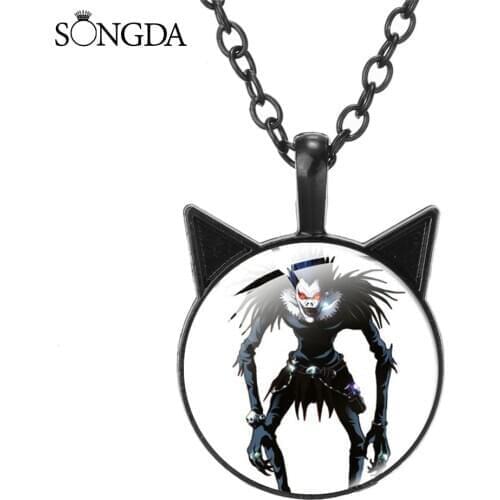 Japan Anime Death Note Pendant Necklace Light Yagami L Ryuk Ryuuku Art Pattern Glass Cabochon Choker Jewelry Gift Accessories
