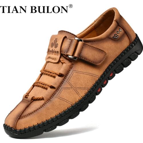 Handmade Men Casual Shoes Fashion Sneakers Genuine Leather Mens Loafers Moccasins Breathable Slip on Boat Shoes Adult Footwear