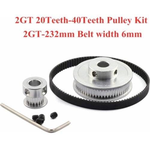 2M/2GT 20Teeth 40Teeth Synchronous Timing Pulley Belt Bore5-12mm 1:2 20T:40T Speed Ratio for 232-2GT Belt width 6mm Kit