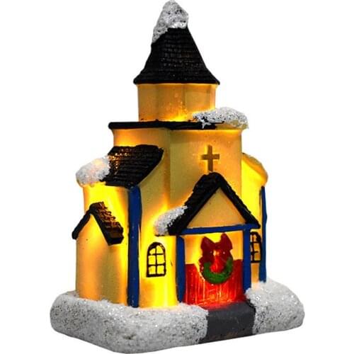 Christmas Window Decor Resin Luminous Cottage Color LED Light European Snow Scene Christmas Ornaments