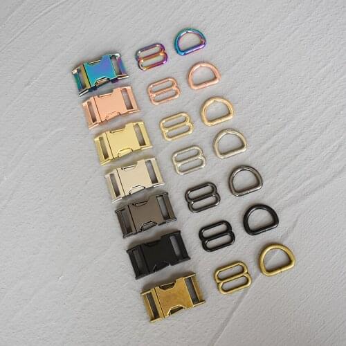 20 Sets 15mm/20mm/25mm Webbing Metal Hardware D Ring Adjuster Belt Strap Slider Release Buckle Three-Piece For DIY Dog Collar