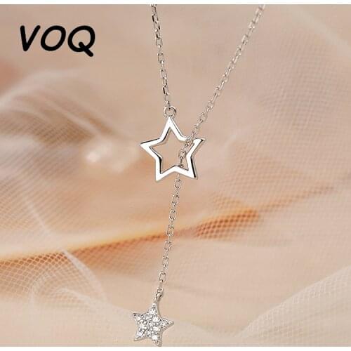VOQ 925 Sterling Silver Zircon Star Lady Necklace Hollow Design Elegant Clavicle Chain Necklace Jewelry Gift