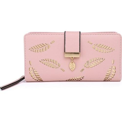Women Wallet PU Leather Purse Female Long Wallet Hollow Out Leaves Pouch Handbag For Women Coin Purse Card Holders Clutch Bag