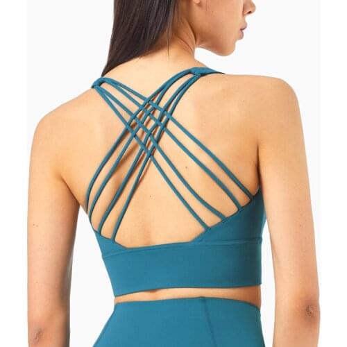 Womens Yoga Bra High Impact Back Cross Strappy Sports Bras Tops Femme Fitness Barre Active Wear Padded Push Up Crop Top Clothes