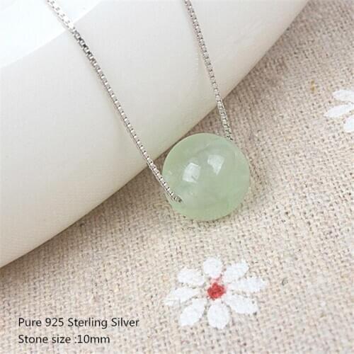 Buyee 100% 925 Sterling Silver Fashion Necklaces 10MM Natural Prehnite Bead Pendants Necklace for Women Wedding Fine Jewelry
