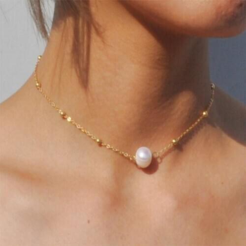 COWBREAD Women Necklace Freshwater Big Pearl Pendant Female Simple Necklace Wild Clavicle Chain Neck Fashion Jewelry