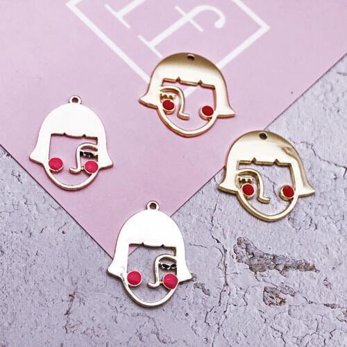 10pcs/lot Hollow-out Girls Face Charms Earring Making Golden Metal Ins Funny Shy Face Doll Pendant For Jewelry Accessories YZ145