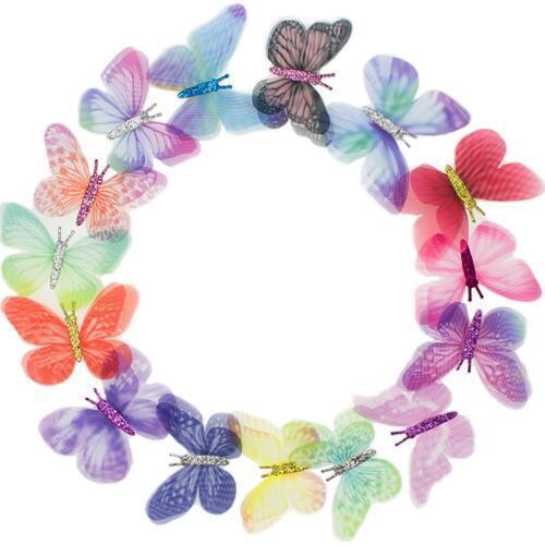 100PCS Gradient Color Organza Fabric Butterfly Appliques 60mm Translucent Chiffon Butterfly for Party Decor, Doll Embellishment