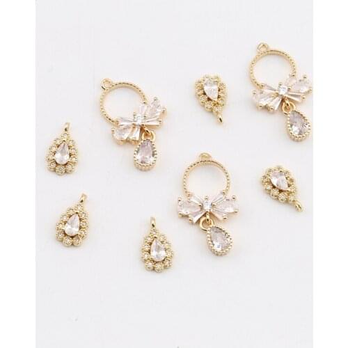 2pcs/Lot 13*24mm Rhinestone Pendants Buttons for Earring Decoration Metal Bow DIY Jewelry Craft