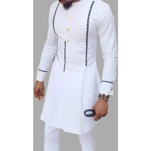 2021 Fashion Autumn New Solid Color Casual Round Neck Shirt White Printing African Long Sleeve Mens Europe America Simplicity