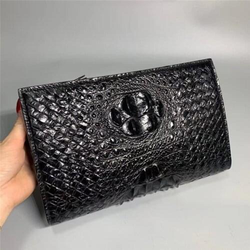 Authentic Alligator Leather Mens Woven Wristlets Clutch Bag Genuine Exotic Crocodile Skin Male Large ZIP Knitted Card Purse