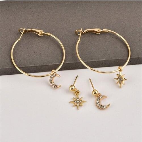 Boho Gold Crystal Pearl Earrings Set Women Heart Moon Star Cross Geometric Punk Female Earring Vintage Fashion Jewelry 2021