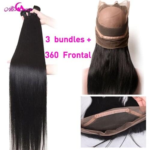 Ali Coco Brazilian Straight Hair 360 Lace Frontal Closure With Bundles Human Hair 3 Bundles With Closure Frontal Non remy Hair