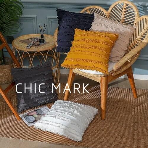 Shabby Chic Cushions Yellow Tassel Pillow Solid Color Square Cushion Cover 45*45cm Housse De Coussin Sofa Decorative Cushions