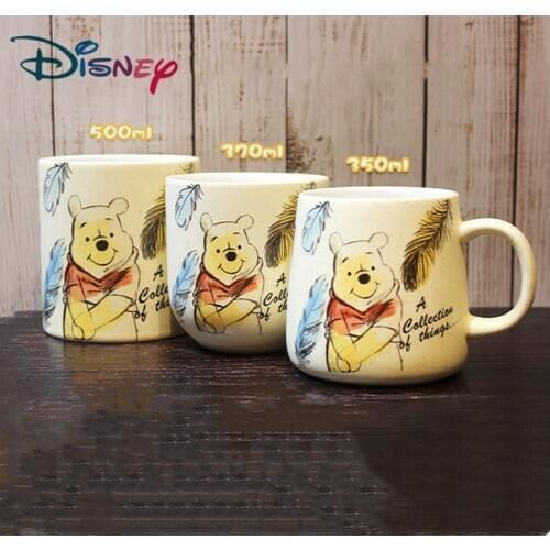 Disney Water Cup Genuine Winnie the Pooh Ceramic Cup Cute Cartoon Milk Cup Large Capacity Mug with Lid Spoon Christmas Gifts