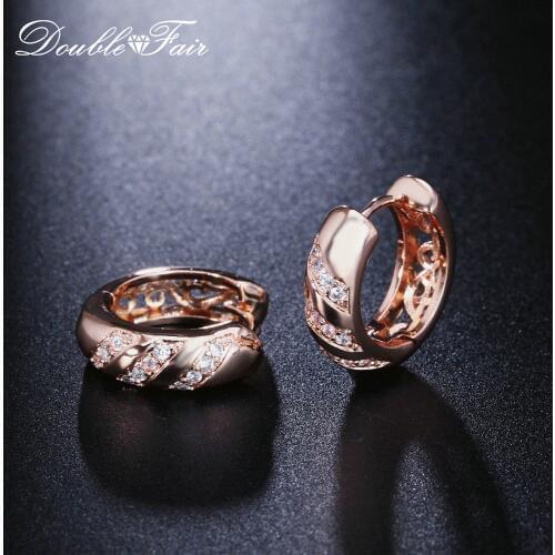 Double Fair Fashion Hoop Earrings For Women Cubic Zirconia Crystal Rose Gold Color HotSale Piercing Jewelry Earring DFE829M