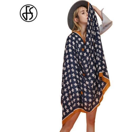 FS Cotton Scarf Women Shawls Pashmina Echarpe Femme Linen Wraps Thin Satin Pentagram Pattern Print Long Spring Winter Scarves