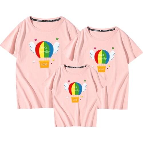 Love Family Love Hot Air Balloon Printed Family Matching T Shirts Summer Short Sleeve 100% Cotton Aesthetics Mama Daddy Kids Top