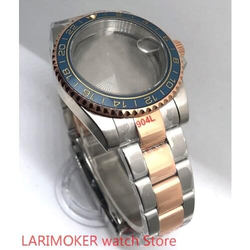 Sealed back cover 904L stainless steel rose gold strap bracelet with 40mm sapphire glass ETA NH36 MH35 case bezel yellow Cyan