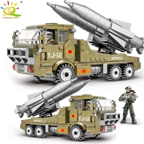 HUIQIBAO 375PCS Military WW2 Army Missile Vehicle Model Building Blocks Soldier Figures Weapon Truck Bricks Toys for Children