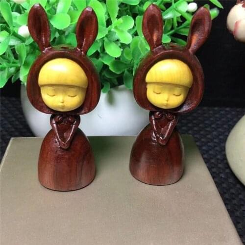 Exquisite blood sandalwood carving lovely Rabbit girl Pendant ornaments
