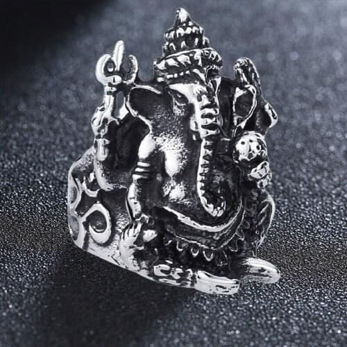 Stainless Steel Thailand Buddha Elephant Thai Pikanet Ganesha Ganesh Rings Cool Jewelry Ring Men
