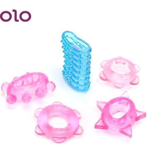 OLO 5 pieces/lot Penis Ring Penis Sleeve Cock Ring Delay Ejaculation Cock Enlargement Sex toys for Men Male 5 Different Silicone