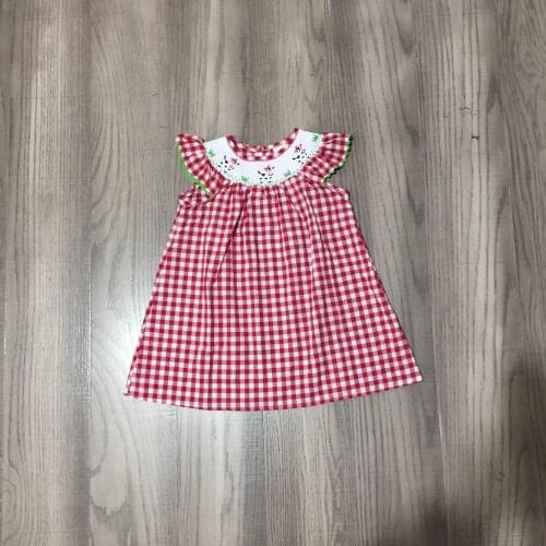 Summer Baby Girls Farm Milk Cow Plaid Red Short Sleeve Woven Dress
