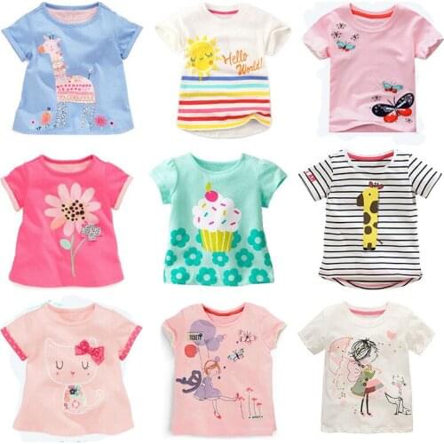 2021 Summer Girls Short-sleeved Tshirt O neck Cotton Childrens T-shirts European American Graphic Tees Top Clothes for Kids