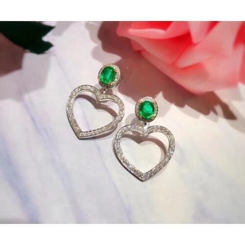 Love heart Natural emerald earring Free shipping Real original emerald 925 sterling silver Gem