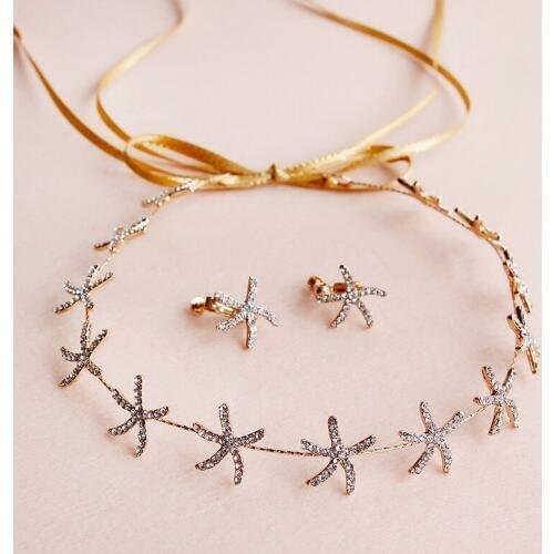 Lovely Bridal Headwear Hair Band Hairline Simple Exquisite Starfish With Earrings Wedding Gifts Jewelry Set Accessories F-28-23