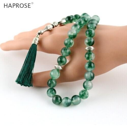 Fashion green agate 33 beads Islamic Muslim tasbih Allah Rosary Natural gray 8/10mm beads agate bracelet gift
