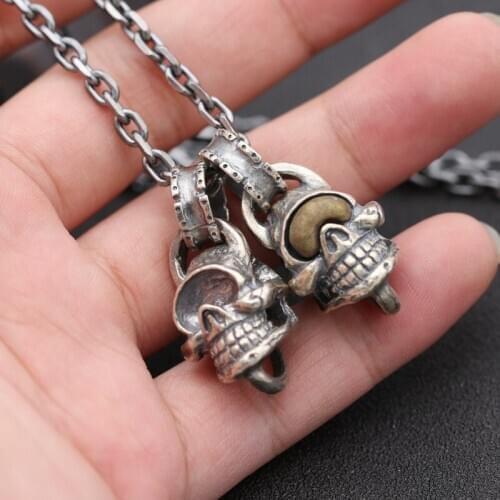 Wholesale S925 Sterling Silver Retro Thai Silver Alpine Long Personality Skull Men Popular Made Old Pendant