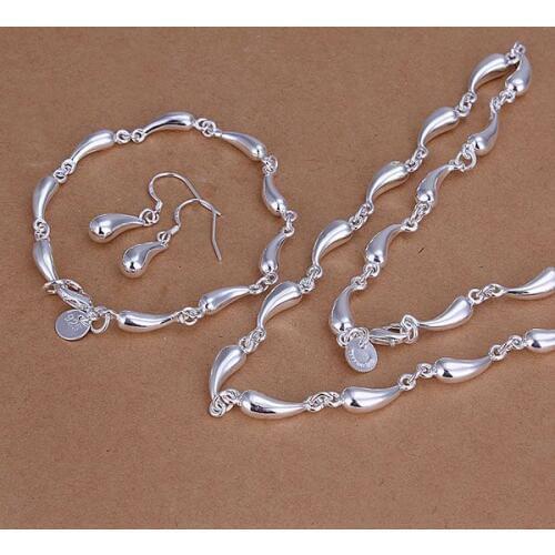 Water droplets Set S189 Wholesale plated jewelry sets jewelry Dropear Drop Necklace Bracelet Earring silver color