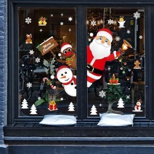 PVC Santa Claus Snowflake Christmas Window Stickers 1PC Winter Wall Stickers Removable Xmas Glass Wall Stickers Room Home Decor