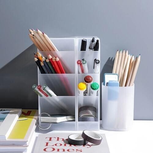1Pcs Creative Multifunctional 4 Grid Desktop Organizer Pen Holder Makeup Storage Box School Office Accessories Stationery