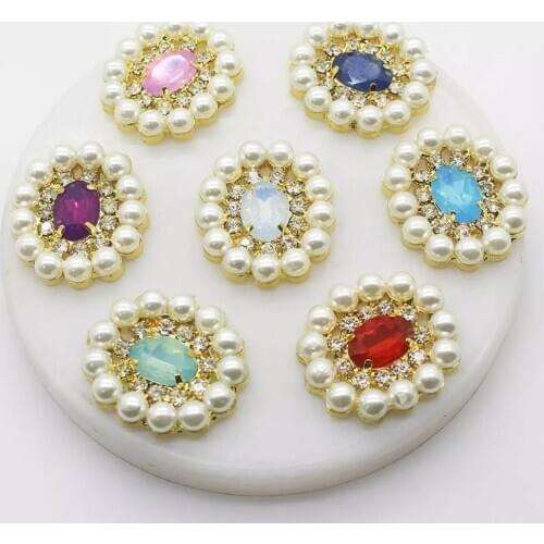 New fashion 5Pcs metal flat-bottomed oval pearl 25*35MM rhinestone protein accessories, DIY hand-sewn clothing decoration buckle