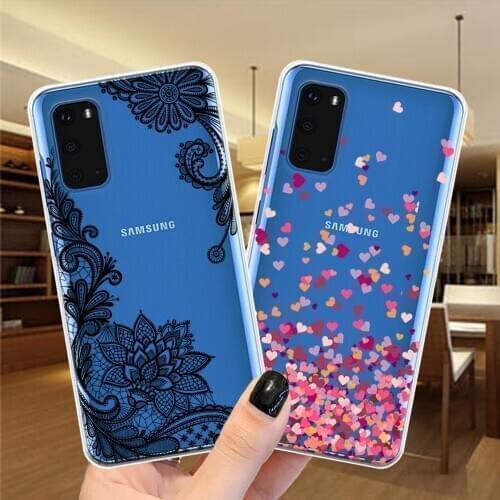 Peony Loves Rose Lace Flower Silicone Case Cover For Samsung S10 S20 Plus Ultra 5G S10E S8 S9 Plus Note 20 Ultra Note 10 Pro