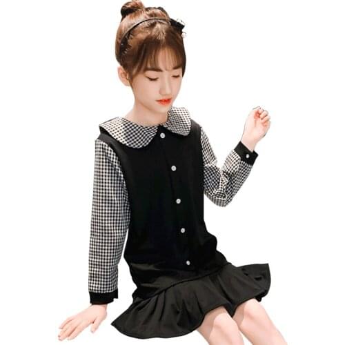 Girl Dresses Plaid Pattern Dress For Girl Patchwork Children Dresses Spring Autumn Girls Clothing 6 8 10 12 14