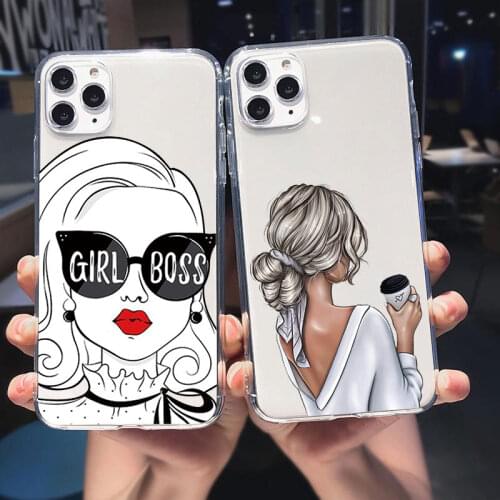 Princess Female Boss Coffee transparent Phone Case For iPhone 12 Pro Max 11 Pro XS SE 2020 6 7 8 Plus XR XS Max Vogue girl Cover