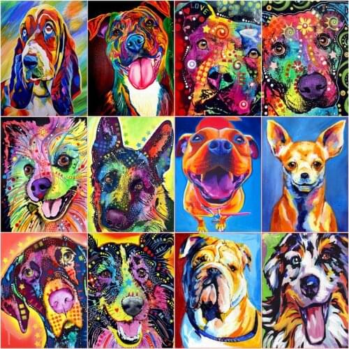 GATYZTORY Frame DIY Painting By Numbers Acrylic For Adult Colorful Dog Animals Hand Painted Oil Paint By Numbers For Home Decor