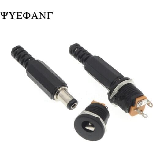 DC Connector 5.5*2.1 5.5x2.1mm DC Power Connector Male Female Total 10Pcs( male 5pcs+ female 5pcs) DC-022 Power Socket Plug Jack