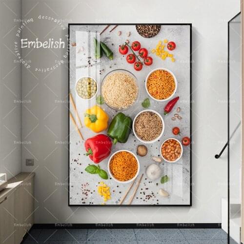 Rice with Vegetables Grains In Bowl Peppers Food Wall Art Pictures For Dinning Room Kitchen Home Decor Posters Canvas Paintings