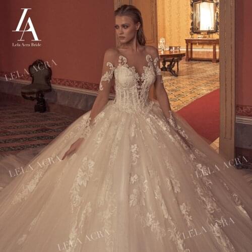 Glamorous Embroidery Wedding Dress Sweetheart Long Sleeve Ball Gown Illusion Princess Train LelaAcra JK06 Bride Vestido De Noiva